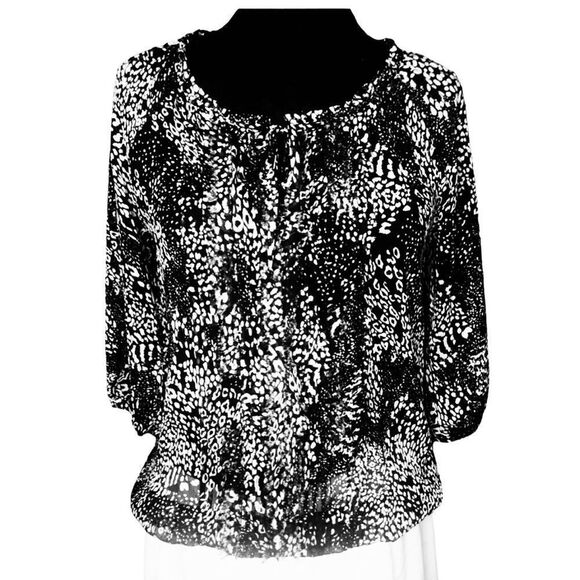 EXPRESS Women’s Black & White Chiffon Strings Front Elastic Bottom & Sleeves - Picture 1 of 5